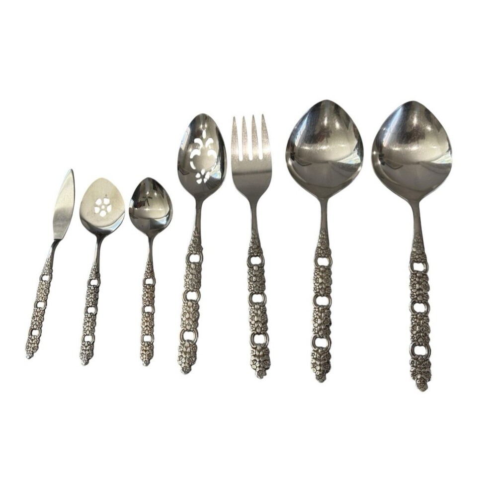 Oneida Community Stainless Serving Utensils Silverware Set 7 Spoon Knife Vintage